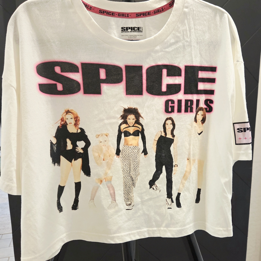 Spoce Girls Missy's Cotton White Crop Tee with Pink-Accented 'SPICE' Graphic